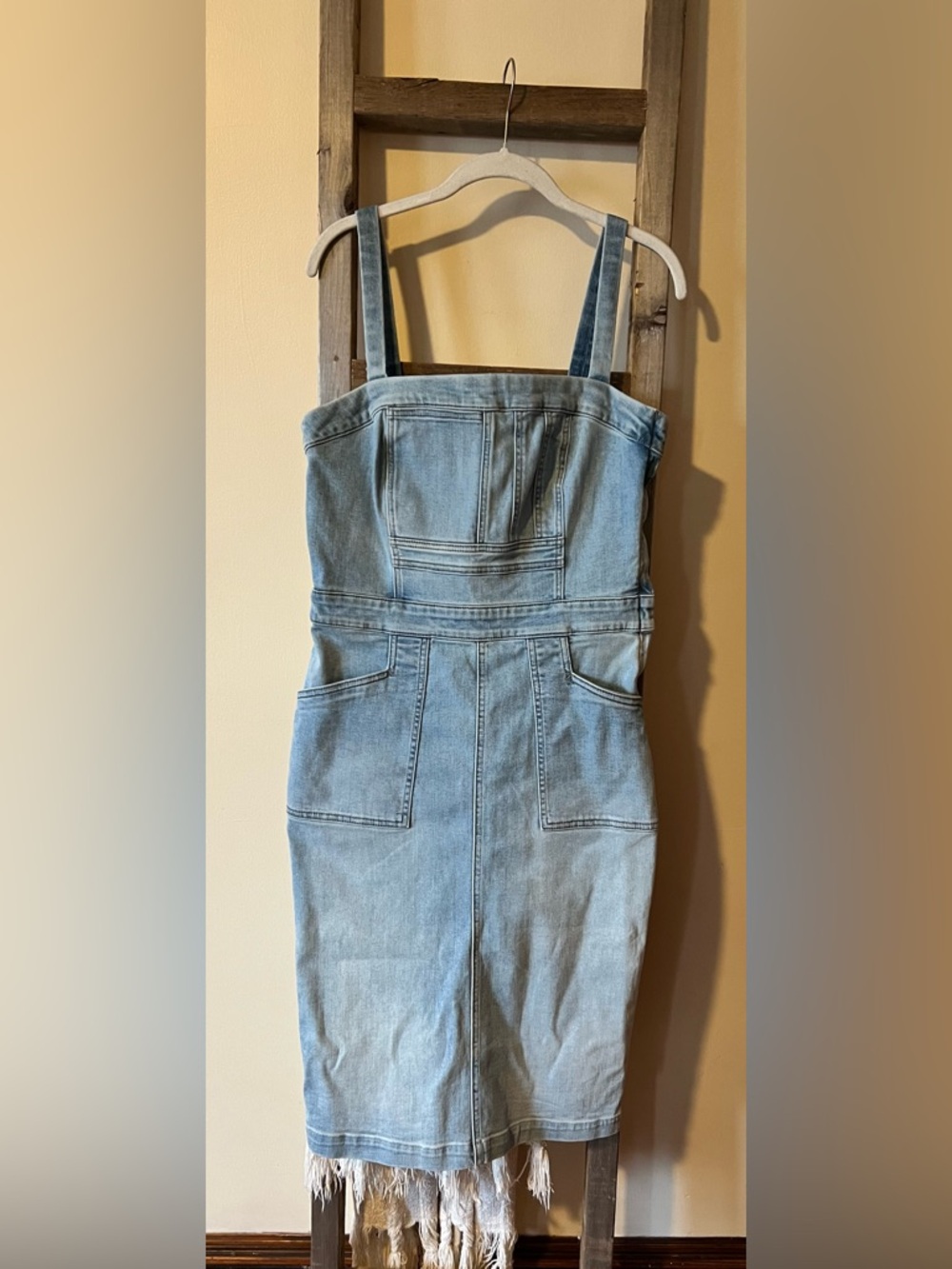 Mother Pocket Hustler Denim Overall Dress in the color when in Rome size 30 US 8 - Picture 5 of 16